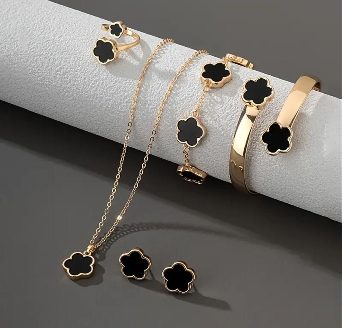 Van Cleef Jewels Inspiration Collana + Orecchini + Bracciale + Anello Nero e Oro Colore