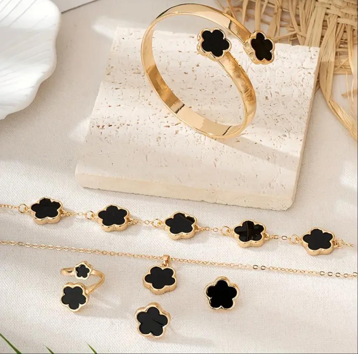 Van Cleef Jewels Inspiration Collana + Orecchini + Bracciale + Anello Nero e Oro Colore