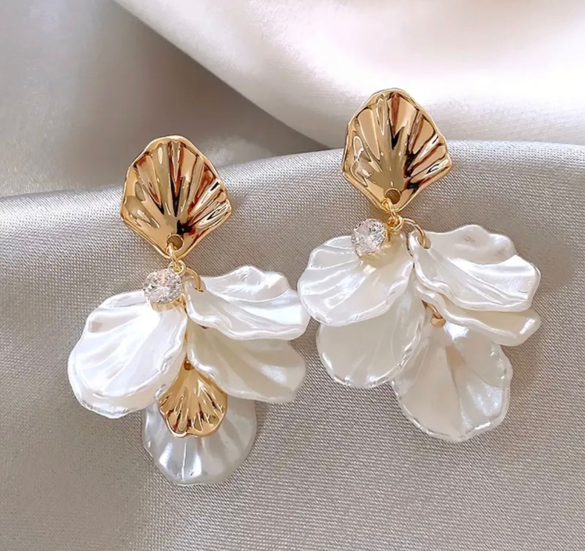 White Flower Petals Dangle Earrings